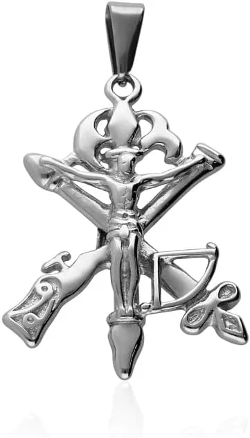 Cruz Legion con Cristo en Relieve Acero 316 L.