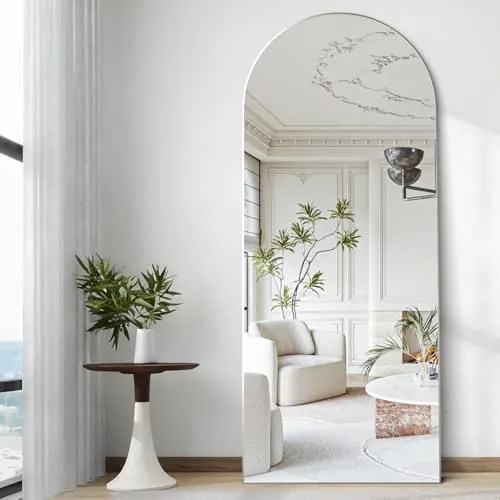 Elemango Espejo de Cuerpo Entero arqueado, 165 x 60 cm Espejo de pie Plateado para Dormitorio, Espejo de vestidor para Colgar o apoyar, Espejo de Pared para salón y recibidor