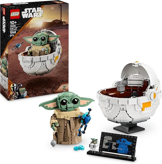 LEGO Star Wars 75403 Grogu con Aerocuna, Figura Articulada de Baby Yoda de Juguete y Minifigura, Decoración de Habitación Juvenil, Regalo para Niños y Niñas de 10 Años o Más y Fans de The Mandalorian