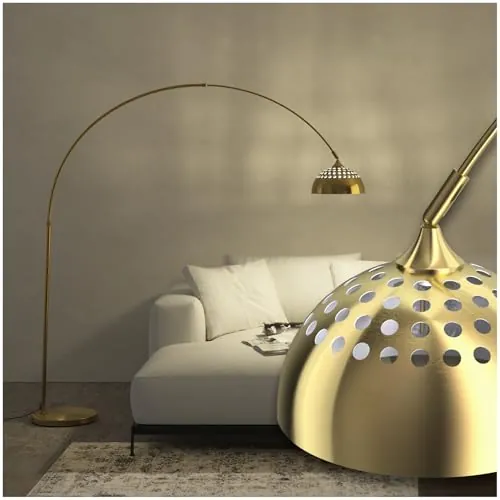 tectake® Lámpara de Pie Regulable en Altura, Diseño Retro Años 70, Lampara de Pie Lectura con Pantalla Giratoria, Base Sólida con Protector de Suelo, Ideal como Decoración Salon - Dorado