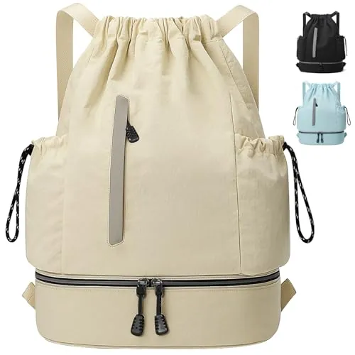 Qoosea Mochilas de Cuerdas Impermeable Bolsa de Deporte, Gran Capacidad Nylon Mochila de Gimnasio con Cordón para Hombre Mujer, Gym Bag de Cincha para Escolar, Senderismo, Casual, Viaje, Playa