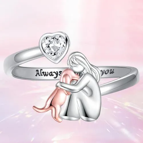 Anillo abierto ajustable de moda con grabado "Siempre contigo" en forma de corazón, joyería de circonita cúbica para mujer, Metal, Circonita cúbica