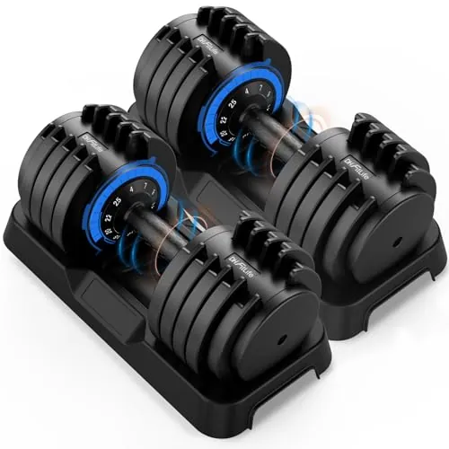 DH FitLife Mancuernas Ajustables 12kg/25kg – Pesas Regulables de 2,5–12kg / 4–25kg con 10 Niveles, Juego de Mancuernas con Discos de Peso, Pesas Variables 10 en 1 (2x 25kg)