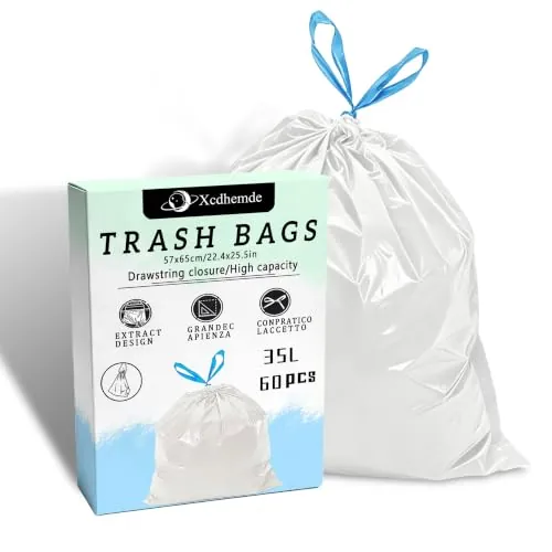Xcdhemde® 60 Bolsas Basura 35L con Autocierre- B 57 x H 65 cm | Blanco, 60 Bolsas (6 Rollos × 10 Bolsas) , para Cubos de Basura de 35 litros, para uso Doméstico y de Oficina
