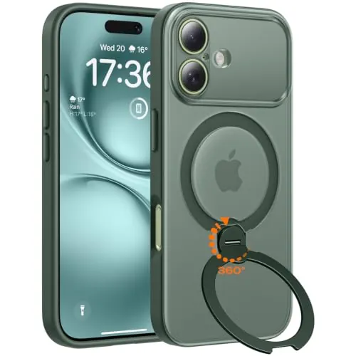 TOCOL Funda para iPhone 17 con Soporte Giratorio 360°, Verde Alpino