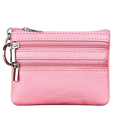 Monedero de Cuero Genuino para Mujer con Llavero, Pink, Talla única, Monedero