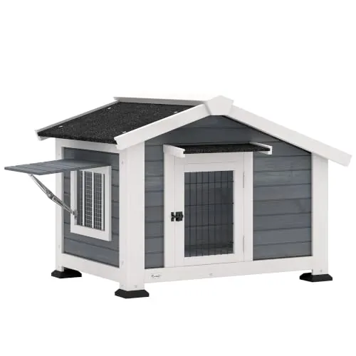 PawHut Caseta para Perros Exterior de Madera Medianos 98x76x69,5 cm Gris