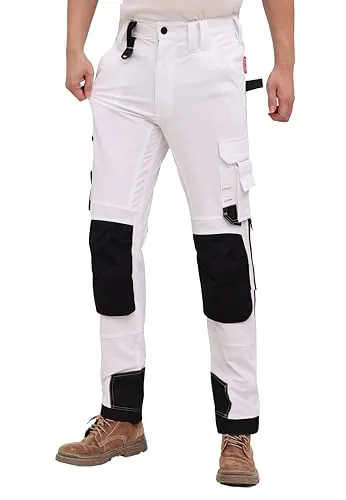 WORK IDEA Pantalón de Trabajo elástico Slim-fit para Hombre: Áreas críticas reforzadas con Cordura – Elegancia Resistente para Las exigencias más Altas