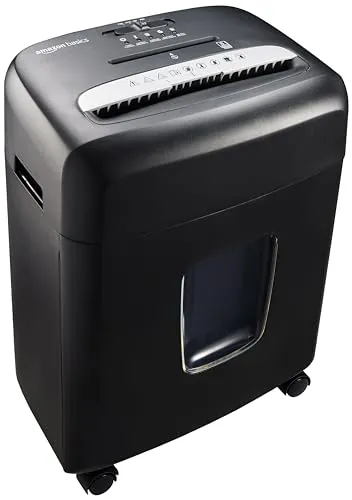 Amazon Basics Trituradora de microcorte 8 hojas capaz de destruir papel CD y tarjetas de crédito, Negro