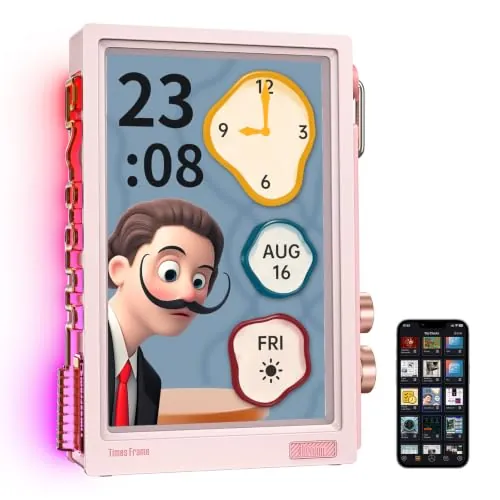 Divoom Times Frame - Marco de Fotos Digital Transparente de 10,1 Pulgadas con WiFi y 64 GB, Pantalla IPS Flotante y botón Giratorio RGB, 400 diales, widgets y Comunidad de Arte de píxeles (Rosa)