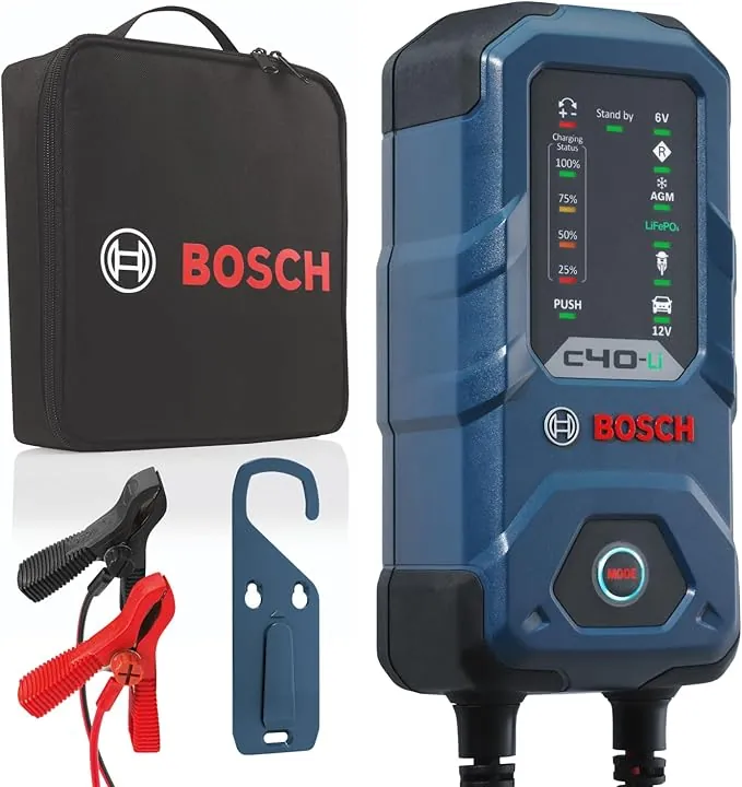 Bosch Cargador de Batería para Coche C40-Li, 5 Amperios, con Función de Carga Continua - para Baterías de Plomo-ácido, AGM, EFB y SLI de 6V/12V, y de Litio (LiFePO) de 12V