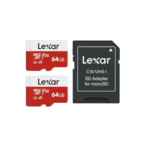 Lexar Tarjeta Micro SD de 64 GB con Adaptador, 2 Paquetes, hasta 100 MB/s
