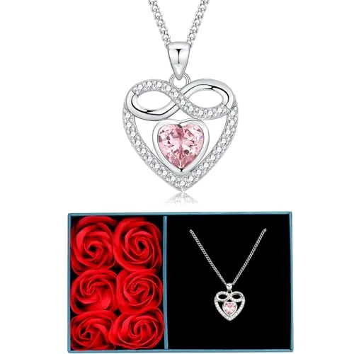TIZU Rosa Eterna Collar con Caja de Regalo,Collares Mujer Amor Colgante de Corazón Chapado en Oro Blanco de 14K Joyas Regalos para Esposa, Mamá, Novia, Abuela,hija