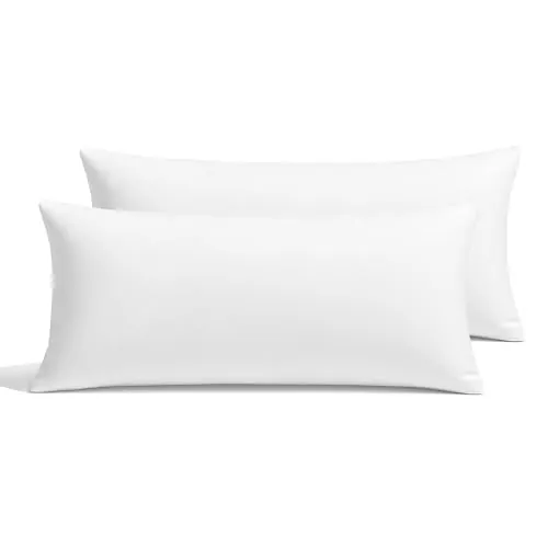 FUSIONHOME - Almohada Fibra y Viscoelástica Pack x2 75 cm - Tejido Tacto Pluma Extrasuave - Memory Foam, Termoregulable - 80% Fibra Hueca y 20% Copos 100% Viscoelásticos - Firmeza Media