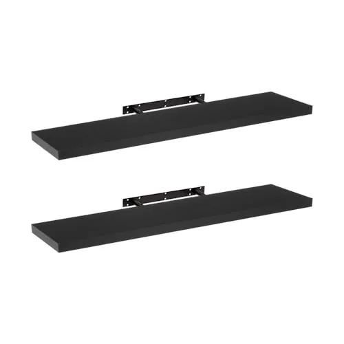 LOLAhome Set de 2 estantes de Pared flotantes Negros de 120x23,5x3,8 cm