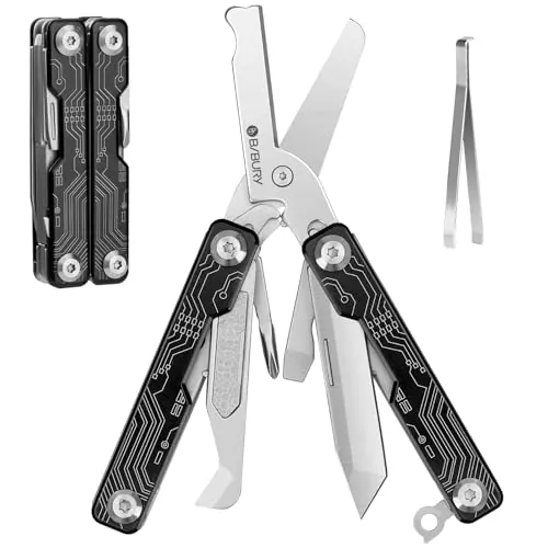 BIBURY Regalos Originales para Hombre, EDC Multiherramienta Tijeras Plegables, Herramienta de Bolsillo para Uso Diario, Gadgets Tecnologicos, Regalos Para Hombres y Mujeres Cumpleaños, Negro