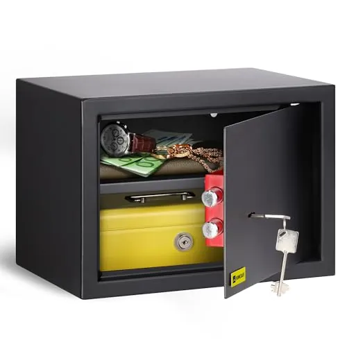 HomeSafe HV25K Caja Fuerte con Llave - 25x35x25cm (HxAxP) - Para Seguridad en el Hogar, Almacenaje, Ahorros, Joyas o Dinero en Efectivo
