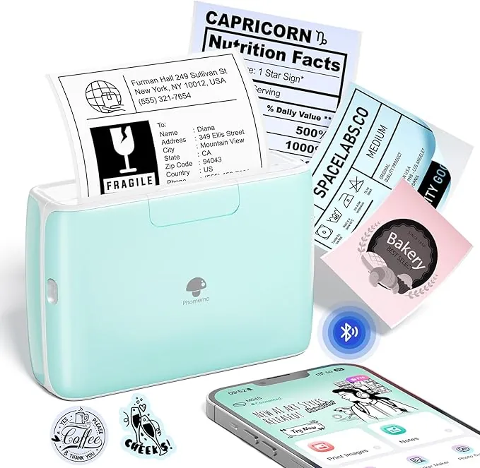 Phomemo M04S 110mm Impresora Portátil térmica - Mini Impresora de bolsillo Bluetooth, Ancho de impresión de 53/80/110 mm, 300dpi, Compatible con iOS y Android, para documentos, notas, pegatinas, verde