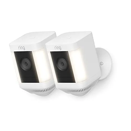 Ring cámara Plus con luces cableada (Spotlight Cam Plus) | Cámara de vigilancia exterior HD wifi con comunicación bidireccional, visión nocturna y focos LED | 30 días gratis de Ring Home | 2 Cámaras