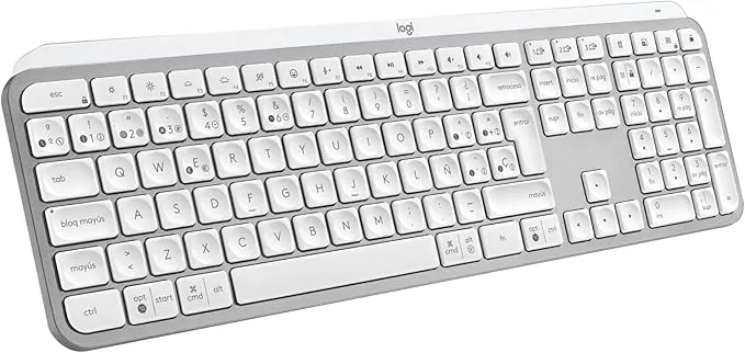 Logitech MX Keys S Teclado inalámbrico, Perfil Bajo, Escritura Fluida Silenciosa, Teclas Programables, Iluminación, Bluetooth, Carga USB C, para Windows, Linux, Chrome, Mac, QWERTY Español, Pale Grey