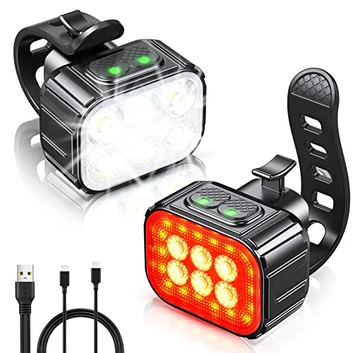 CIRYCASE Luz Bicicleta Traje Ultrabrillante, Luces Bicicleta Delantera y Trasera USB Recargable con Haz de Foco & Inundación, Luces Bicicletas Impermeables IP65 para Niños Montar Noche [8+12 Modos]