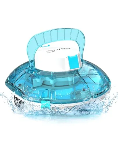 WINNY POOL CLEANER Winny 200 Limpiafondos Piscina, Inalámbrico Robot Limpiafondos Piscina, 75Min Autonomía, Piscinas Desmontables 60m², Doble Filtración,Estacionamiento Auto(Transparente Azul)