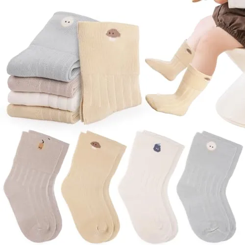 Simpeak 4 Pares Calcetines para Bebé, Unisex Niñas Niños Calcetines de Algodón Elástico, Cómodos y Suaves, Respirable Calcetín Bebé para Recién Nacidos de 0 a 6 Meses, Estilo C