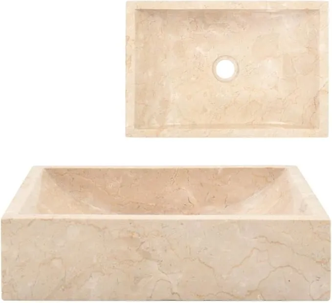 vidaXL Lavabo Mármol Crema Brillo Piedra Natural 45x30x12 cm Pila Baño Aseo
