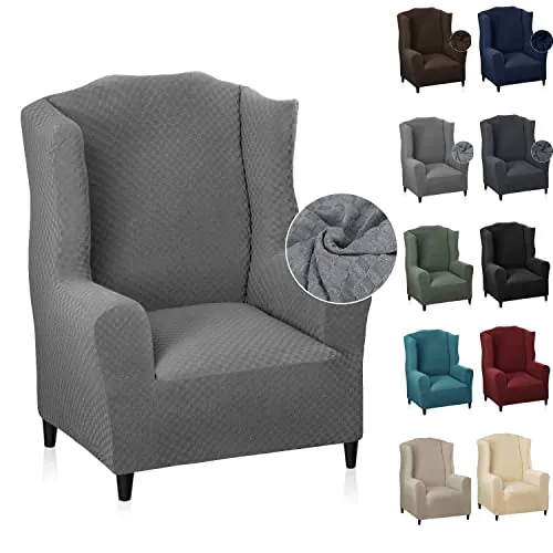MAXIJIN Funda de Sillón Elástica con Orejas, 1 Pieza, Jacquard, Protector de Sofá, Reposacabezas, Funda de sofá, Sillón con Respaldo Ancho (Gris Claro)