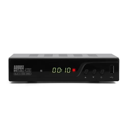August DVB502 256 GB SSD Decodificador TDT HD, Tuner Doble Receptor TDT TV Grabadora con EPG de 7 Días, HDMI Full HD 1080p, Pausa y Rebobinado en Tiempo Real - Subtítulos y Descripción de Audio