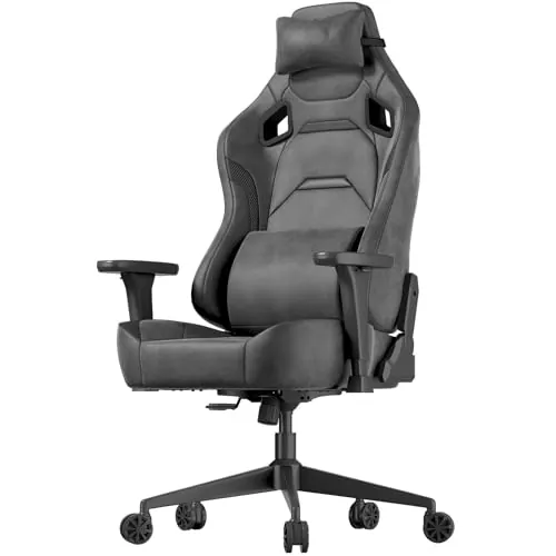 JUMMICO Silla para Videojuegos con reposabrazos Ajustables en 3D, Silla de Escritorio con función de Masaje, Silla de Oficina ergonómica Ajustable 90-135°, 180 kg，Gris