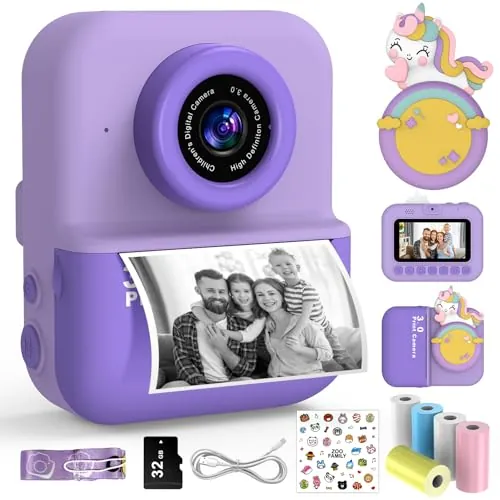 Camara Fotos Infantil Instantanea, 20MP con Pantalla HD De 3.0'', Cámara Fotos Infantil con Tarjeta 32GB y 5 Rolls de Papel, Cámara Instantánea, para niños de 12 años 03