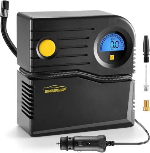 WindGallop Small compresor aire portatil Inflador de neumáticos con medidor de presión Bomba de neumáticos para automóvil 12V DC Compresor de neumáticos Bomba de aire eléctrica (Azul)