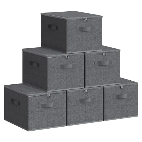 SONGMICS Cajas almacenaje Plegables, Juego de 6, con Tapas y Asas
