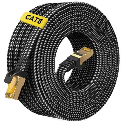ARISKEEN Cat 8 Cable Ethernet 15 metros,Cable de Red Trenzado Plano de Alta Velocidad(40Gbps 2000Mhz/s) Gigabit Rj45 STP Internet Blindada Cable,para Módem,Enrutador,Computadora,PC