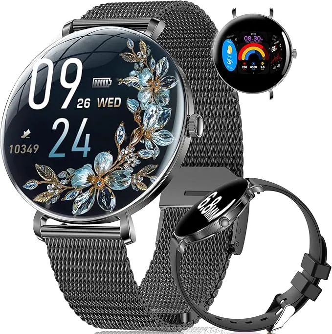 Reloj Inteligente para Mujer Ligero con Pantalla Curva AMOLED Ultra-fina Llamadas Podómetro/Frecuencia Cardíaca Resistencia al Agua 5ATM 100+ Modos Deportivos Smartwatch Minimalista Mujer Android iOS