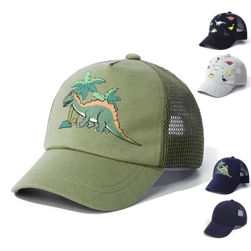 QIYIENDIAN Baby Toddler Gorras Ajustable Sol Sombreros Dinosaurio Solid Color Sombrero Niños Niños Niñas(Army Green Dinosaur,3-5Years)