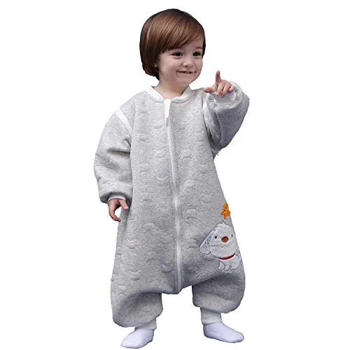 MIKAFEN Saco Dormir Bebe Invierno 2.0tog. con Mangas extraíbles,100% algodón otoño e Invierno.3-4 años - Gris
