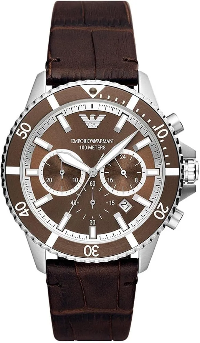 Emporio Armani Reloj Hombre, Movimiento Cronógrafo con 3 subesferas y Caja de 43mm con Correa de Acero, Piel o Silicona