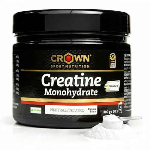 Crown Sport Nutrition Creatine Monohydrate Creapure | Creatina Monohidratada Creapure 300g Polvo | Creatina Monohidrato Vegana Sin Gluten | Recuperador Muscular | Informed Sport Sin Alérgenos