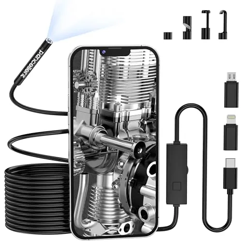 Boroscopio de Inspección de Serpiente de 5,5 mm 1920P, Endoscopio Tipo C, Cámara de Alcance con 6 Luces LED para Android e iOS Smartphone, iPhone, iPad, Samsung 5M