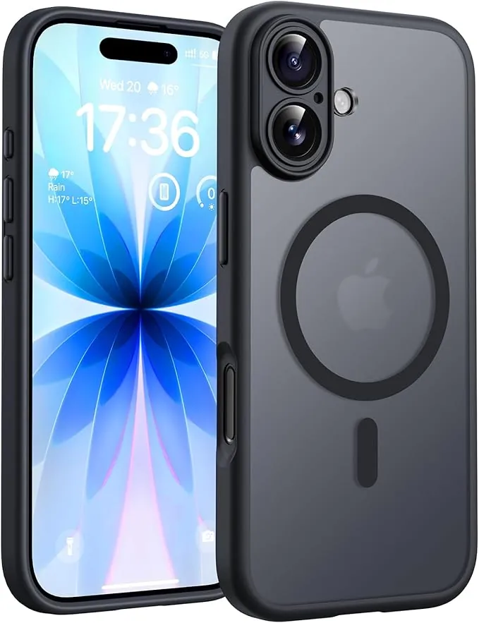 TOCOL Funda para iPhone 17, Protección Lente Cámara, Imanes Integrado, Compatible con Magsafe, Protección contra Caídas, Translúcida Mate Trasera, Titanio Negro