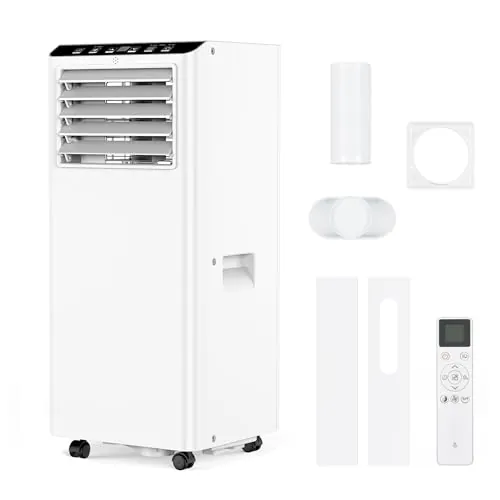 Aire acondicionado portátil 9000 BTU 2,6 kW(con mando a distancia), bajo consumo energético, pantalla LED, 4 modos, 2 velocidades de ventilador, 25 m², temporizador de 24 horas