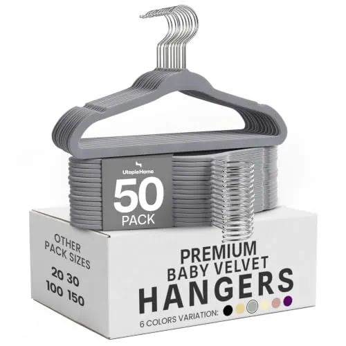 Utopia Home Perchas Terciopelo para niños (Gris, Paquete de 50)