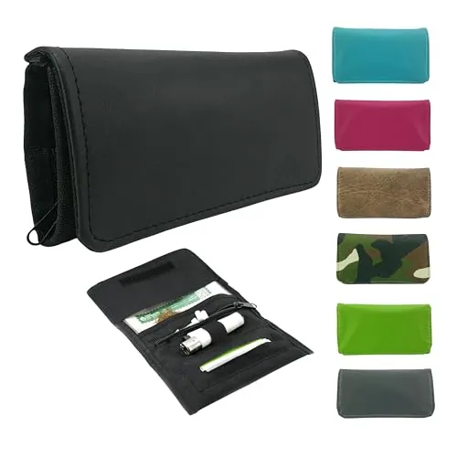 Tabaquera Tabaco De Liar | Fabricado En España | Pitillera Tabaco De Liar | Pitillera de cuero | Sintético y Lona | Cartera Estuche Elegante | Resistente y Duradera (Negro)