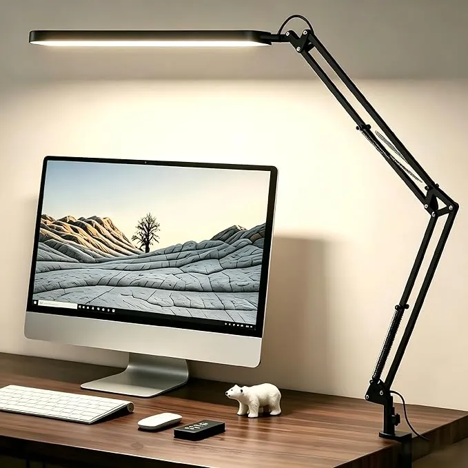 SKYLEO Lámpara Escritorio-Flexo LED Escritorio 1300LM - 5 modos de color x 11 niveles de brillo - Brazo oscilante ajustable - Temporizador y función de memoria - 12W Flexo - Negro