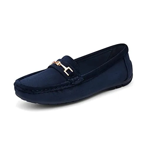 DREAM PAIRS Mocasines Casual de Mujer Plano Loafers Cómodos Primavera Verano Otoño,Size 41,Azul-Ante,SDLS2205W-NEW-E