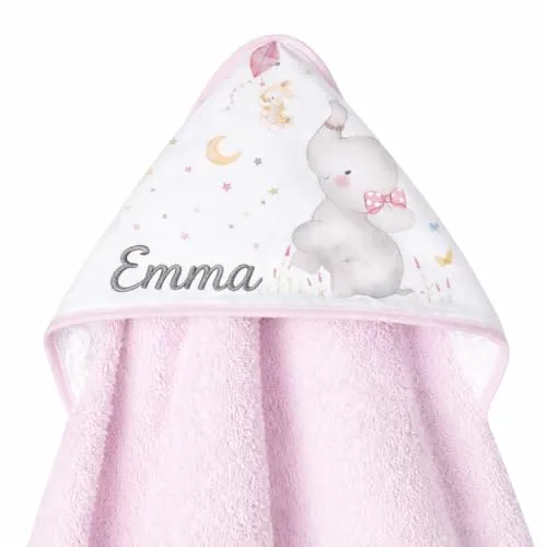 Capa de Baño para Bebe Personalizada 0 a 3 Años Toalla Recien Nacido 100% Algodon con Capucha Personalizada Comoda Suave para Cuidado de la Piel para Piscina Rosa + Regalo Baby Shower Niña/o