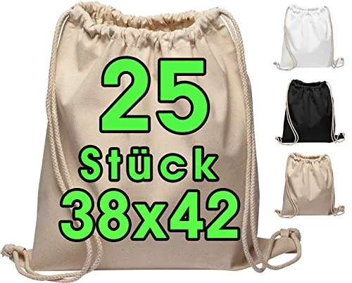 ELES VIDA Bolsa de gimnasia de algodón 25 piezas Bolsa deportiva de 38 x 42 cm - yute OEKO-TEX® bolsa de tela certificada bolsa de compras Gym Sac Sack para pintura