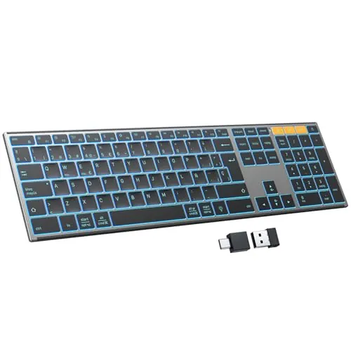 OMOTON Teclado Inalámbrico QWERTY Español Bluetooth/2.4G para Windows/Mac